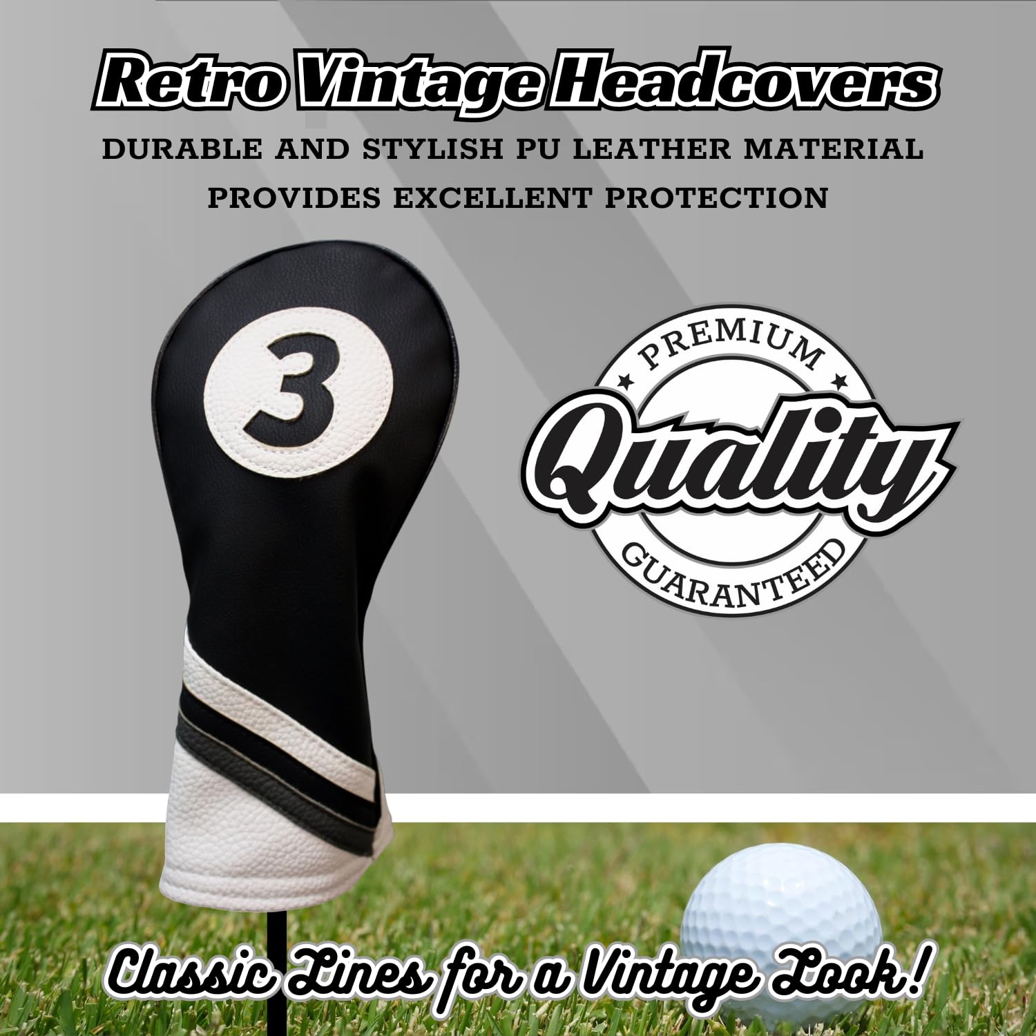 Golf Headcover Black And White Leather Style #3 Fairway Head Cover Fits Fairway Wood Clubs