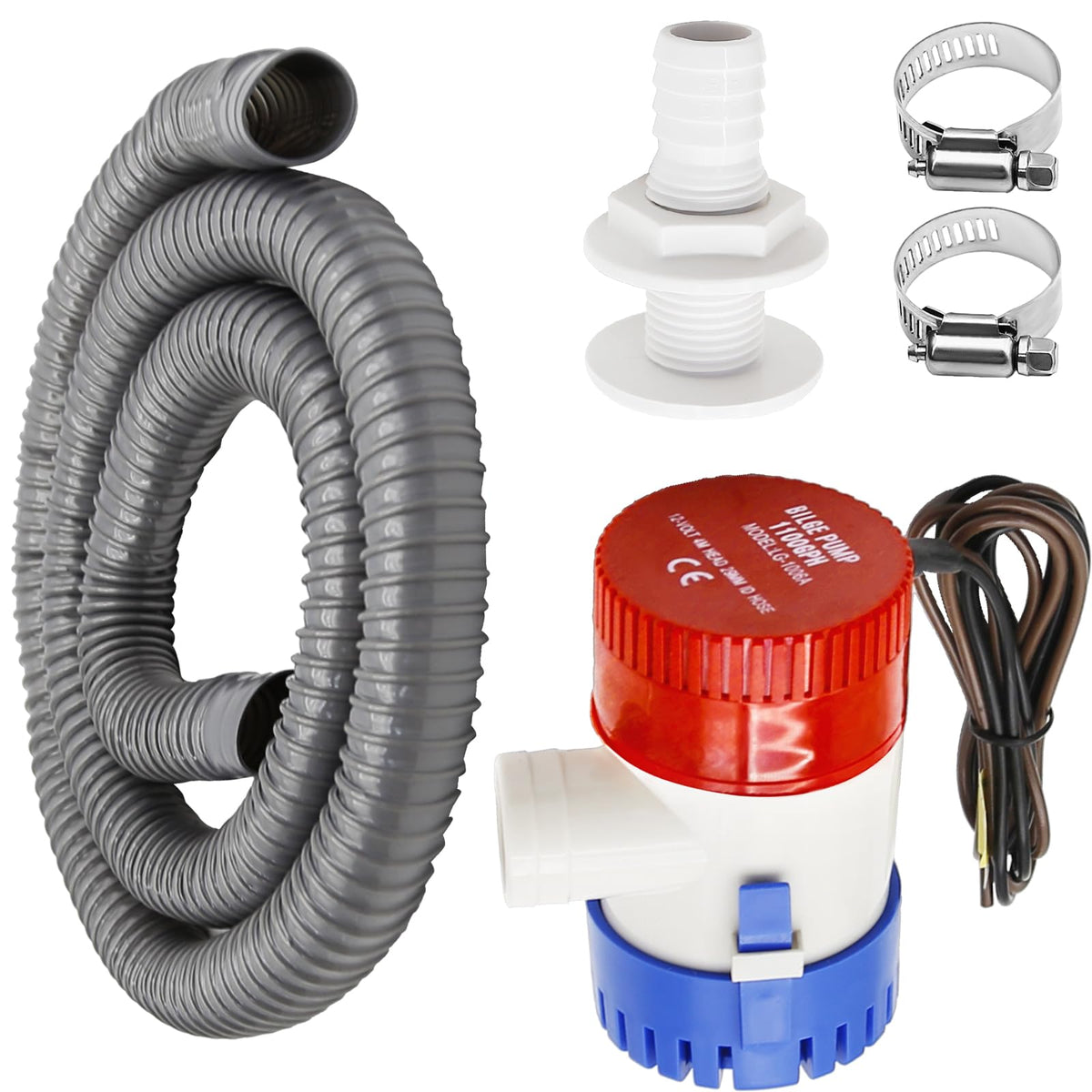 Vkinman Submersible Boat Bilge Water Pump Bilge Pump Plumbing Kit Pvc Bilge Pump Hose 12V Boat Bilge Water Pump 2 Hose Clamps Th