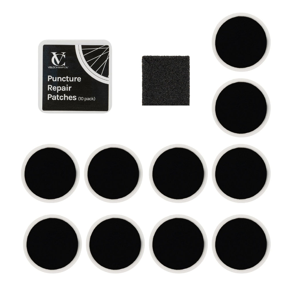 Velochampion Lightweight Bike Puncture Repair Glueless Self-Adhesive Patches Kit (10 Pack)