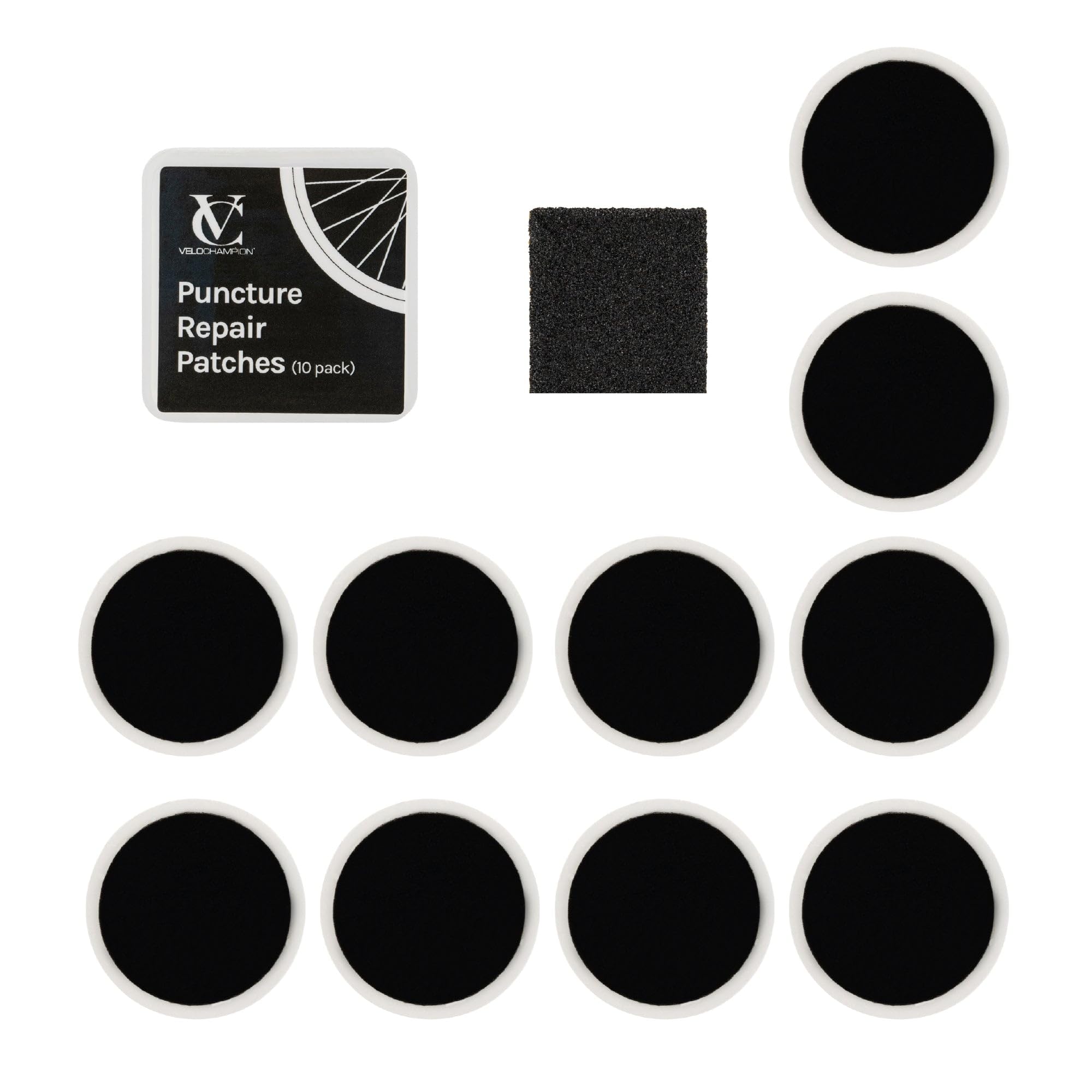 Velochampion Lightweight Bike Puncture Repair Glueless Self-Adhesive Patches Kit (10 Pack)