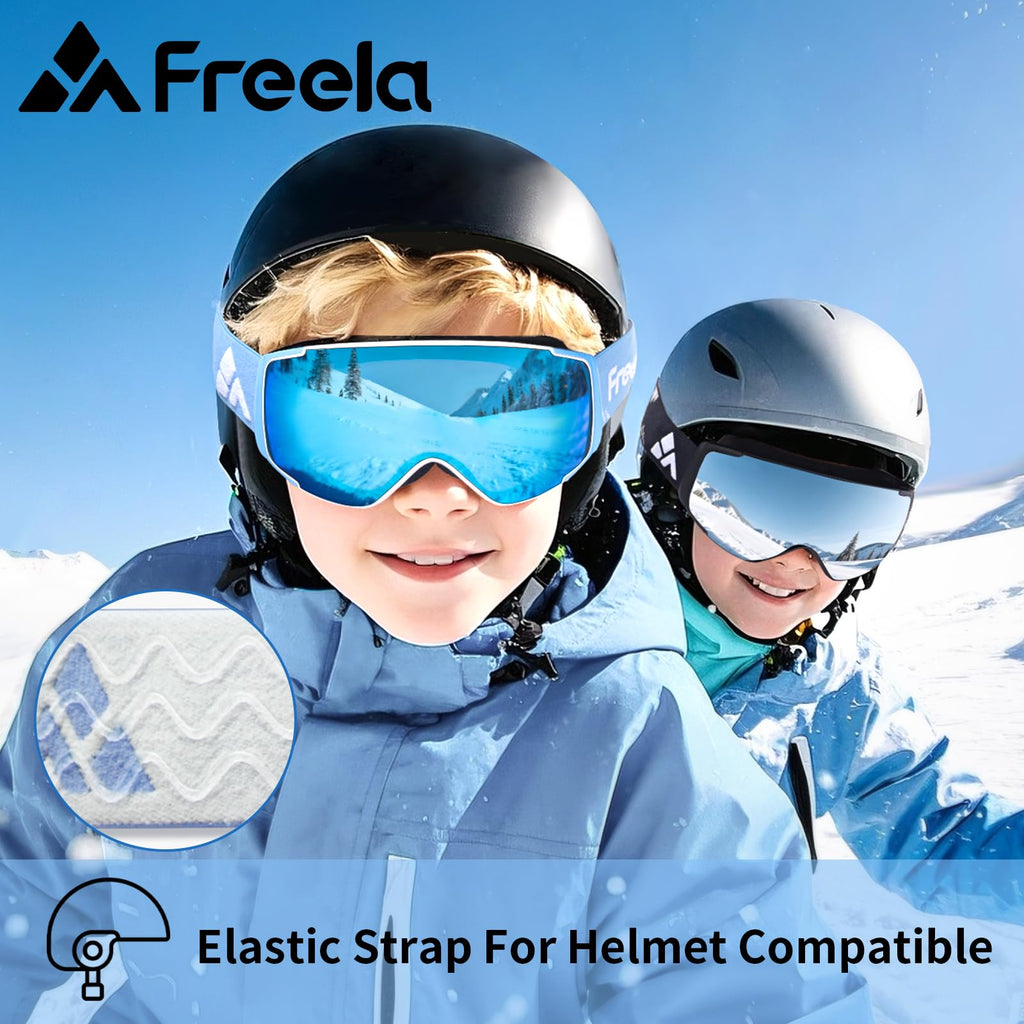 Freela 2 Pack Kids Blue&Black Skiing Snowboarding Snowmobile Winter Snow Goggles for Toddler Boy Girl Youth 4-6 10-12 8-12 6-14,