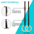 Vulken Wooden Gymnastic Rings With Adjustable Numbered Straps. 1.25'' Olympic Rings For Core Workout, Crossfit, Bodyweight Train