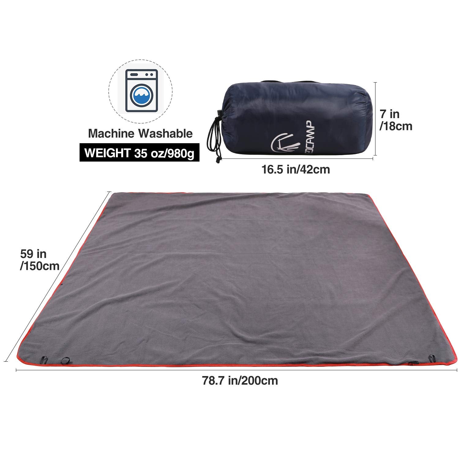 Redcamp Large Waterproof Stadium Blanket For Cold Weather, Soft Warm Fleece Camping Blanket Windproof For Outdoor Sports, Dark B