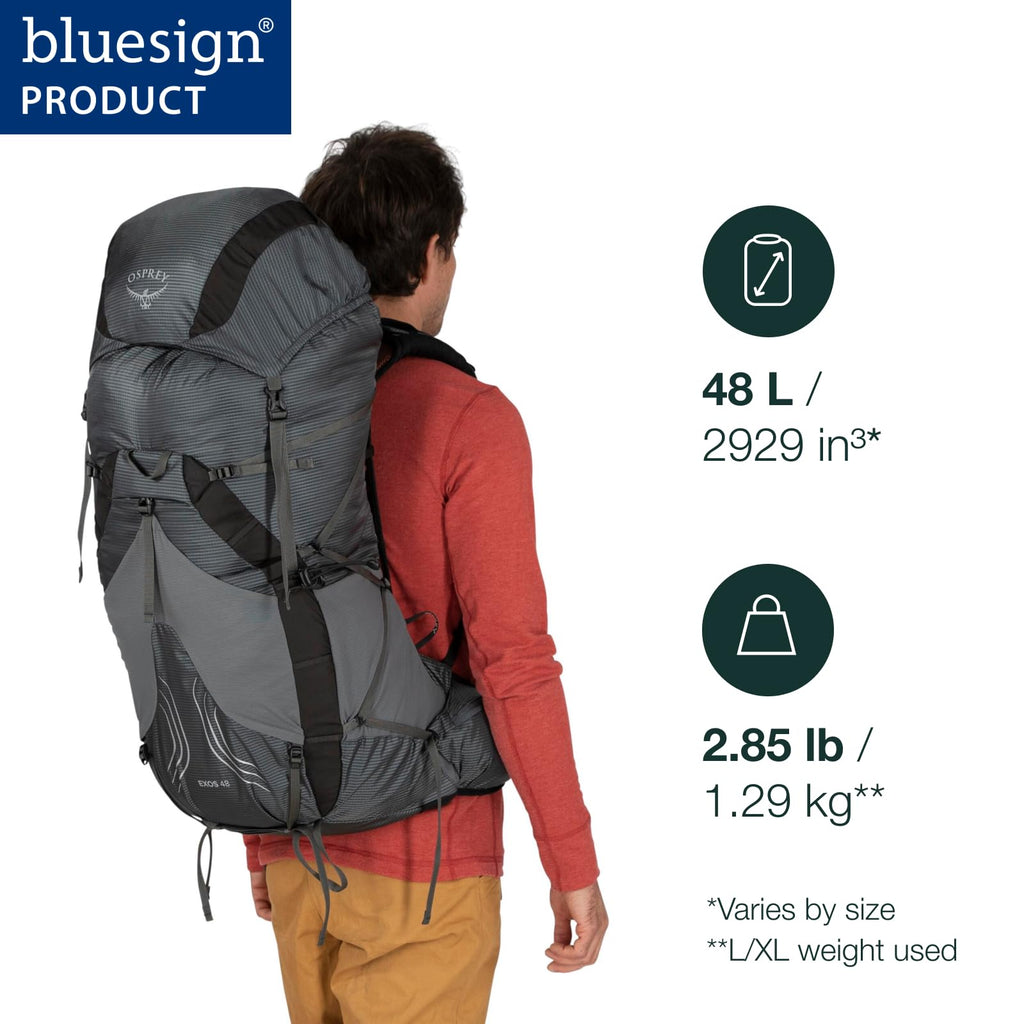 Osprey Exos 48L Mens Ultralight Backpacking Backpack, Dark Charcoal, S/M