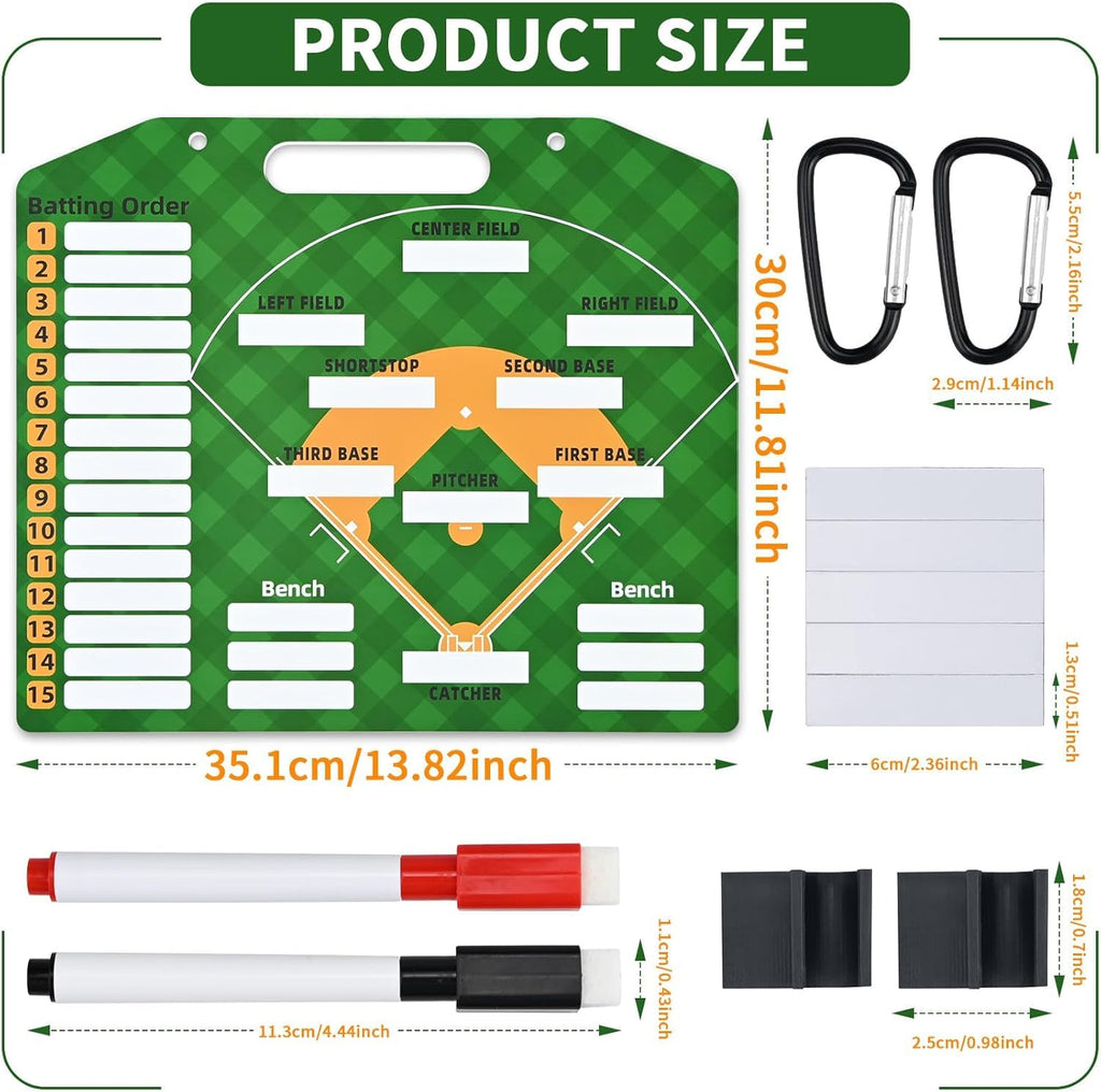 Magnetic Baseball Lineup Board For Dugout, Suveus Baseball Clipboard For Coaches, Softball Lineup Cards Marker Boards (Green)