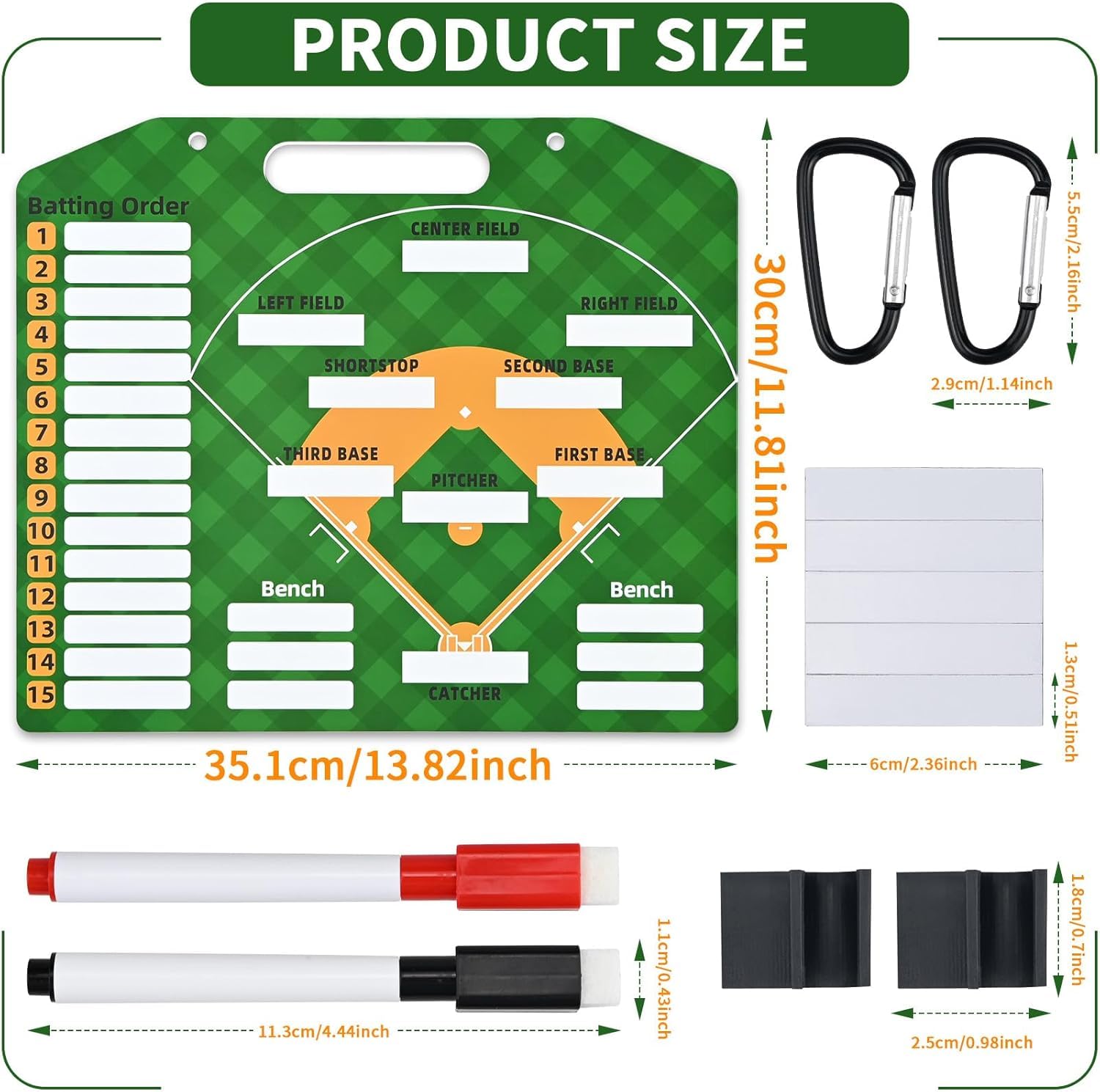 Magnetic Baseball Lineup Board For Dugout, Suveus Baseball Clipboard For Coaches, Softball Lineup Cards Marker Boards (Green)