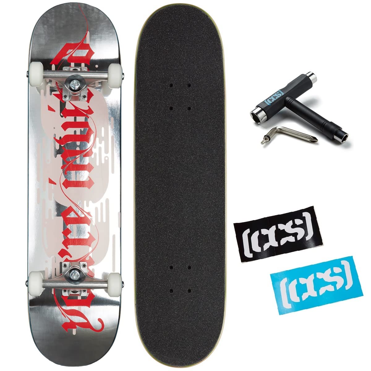 [Ccs] You'Re Invited Skateboard Complete Silver Foil 7.75'' - Maple Wood - Professional Grade - Fully Assembled With Skate Tool 