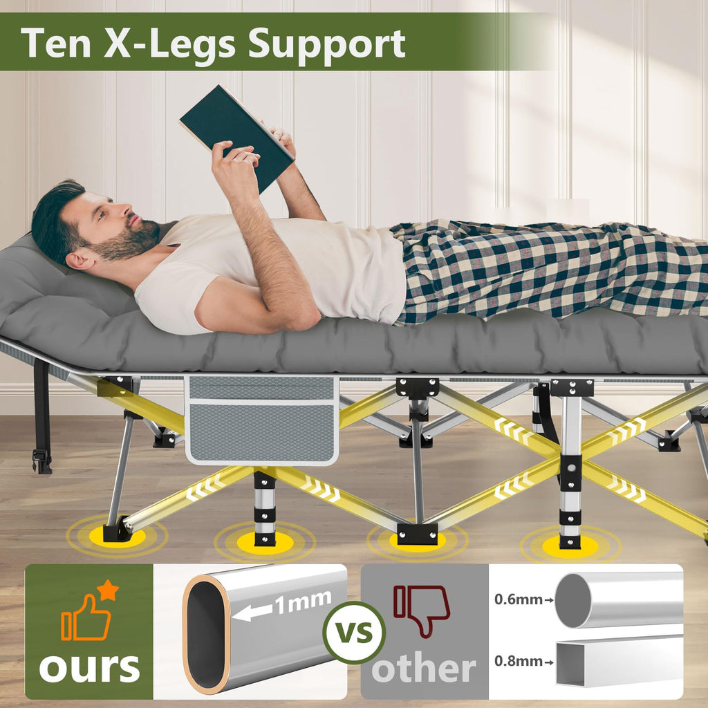 Slendor Camping Cot, Folding Camping Cots For Adults, Portable Sleeping Cot With Carry Bag, 1200D Double Layer Oxford, Camp Cot