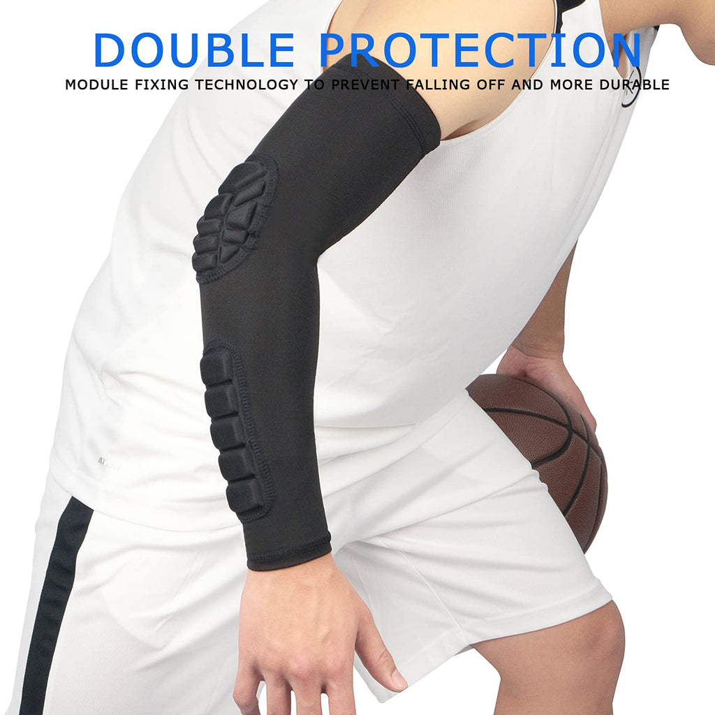 Hobrave Padded Arm Sleeves 2 Pack Crashproof Elbow Forearm Pads Compression Protection Support For Basketball Volleyball