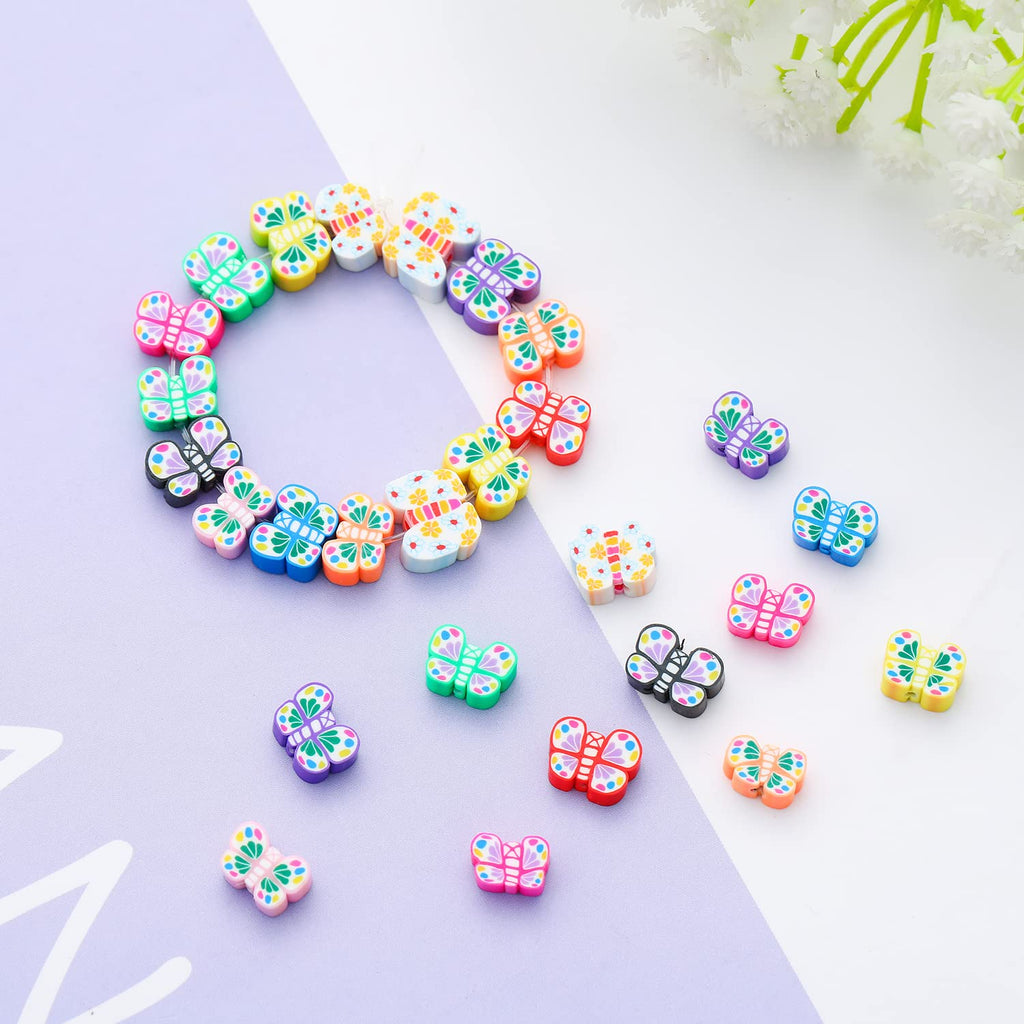 100Pcs Colorful Butterfly Polymer Clay 10Mm Spacer Beads For Women Girls Jewelry Making Diy Bracelet Necklace Hair Clip (Butterf