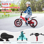 BABY JOY Kids Bike, 16 Inches Child Bike for 4-7 Years Old with Adjustable Height, Training Wheels, Storage Basket, Handbrake &