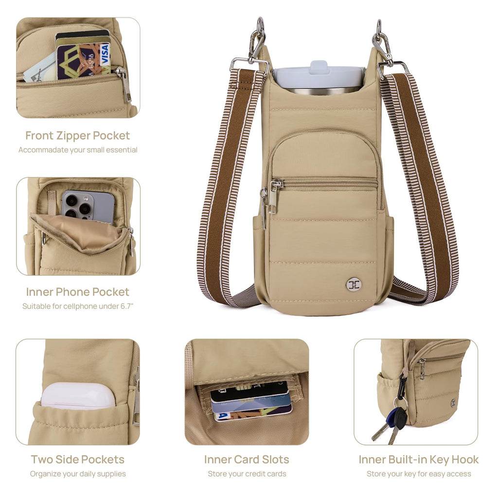 Telena Water Bottle Holder With Strap Crossbody Bags For Women For Walking, Hiking, Cycling Khaki