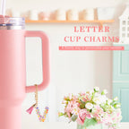 Letter Charm Accessories for Stanley Cup 1 PCS Cute Initial Keychain Handle Charm for Stanley Tumbler for Women Pink Letter V