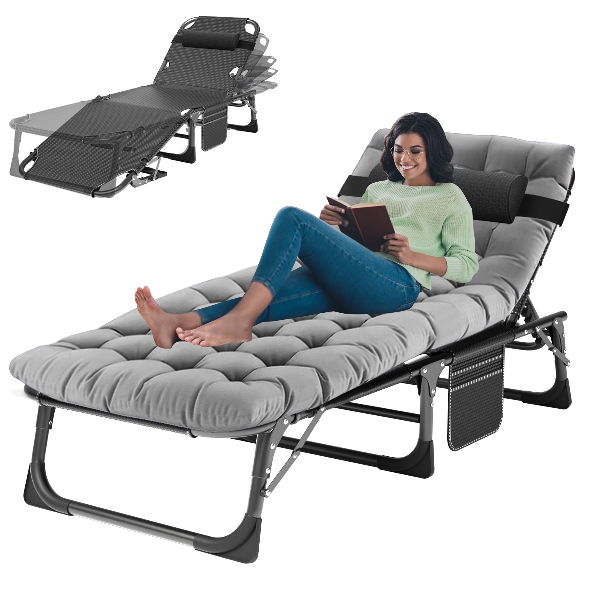 Aboron Foldable Camping Cots For Adults, Double Layer 1200D 500Lb Loading Cot For Sleeping, Heavy Duty Guest Bed With Mattress C