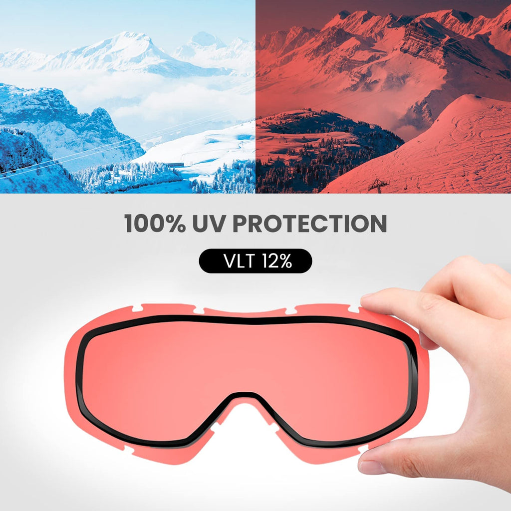 Outdoormaster Ski Goggles Otg - Over Glasses Ski/Snowboard Goggles For Men, Women & Youth - 100% Uv Protection (Whiteframe Pinkl