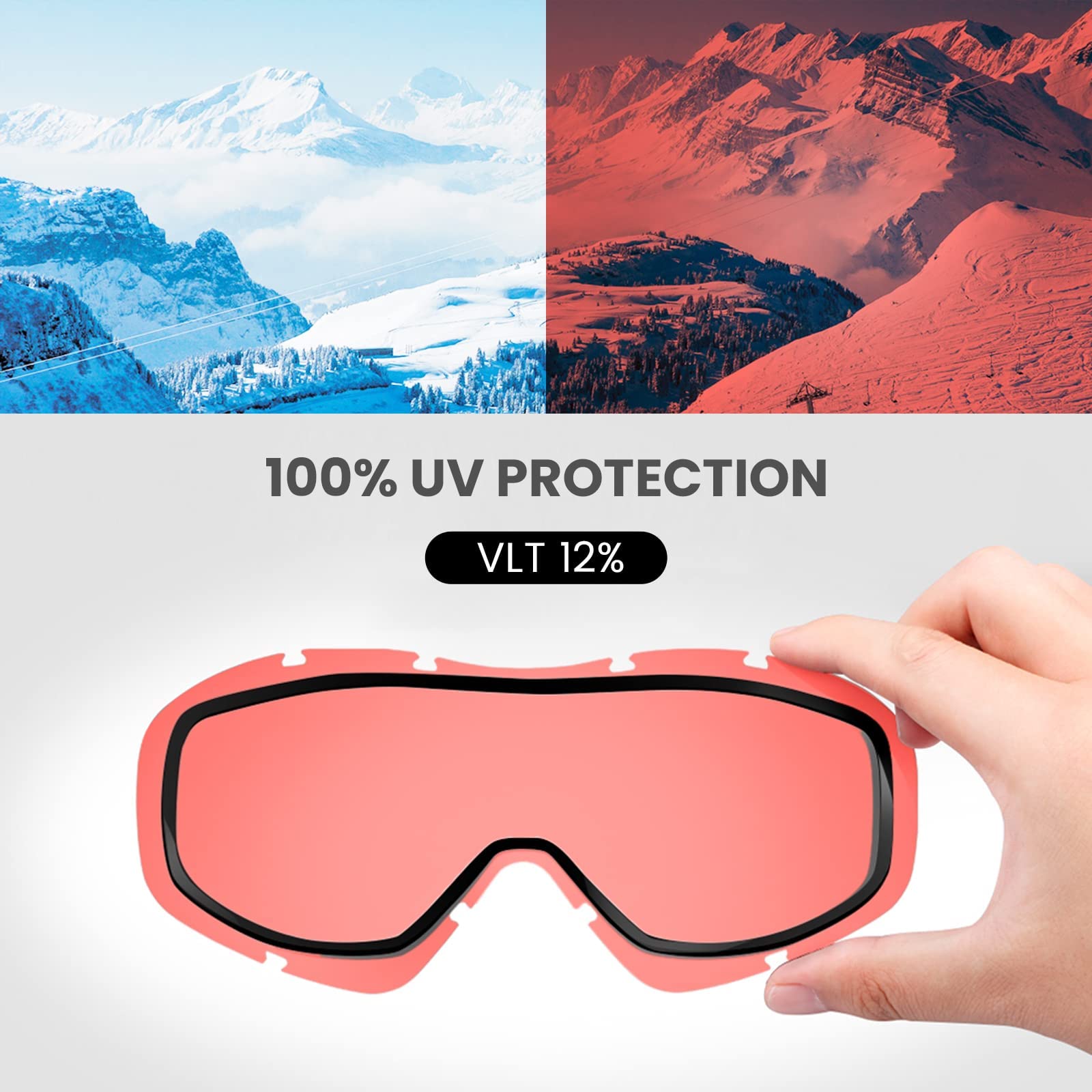 Outdoormaster Ski Goggles Otg - Over Glasses Ski/Snowboard Goggles For Men, Women & Youth - 100% Uv Protection (Whiteframe Pinkl