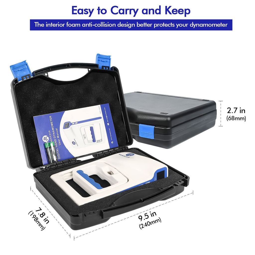 Handexer Grip Strength Tester with Protective Case 265lb/120kg, Digital Hand Dynamometer FDA Registered with Backlit LCD for Gri