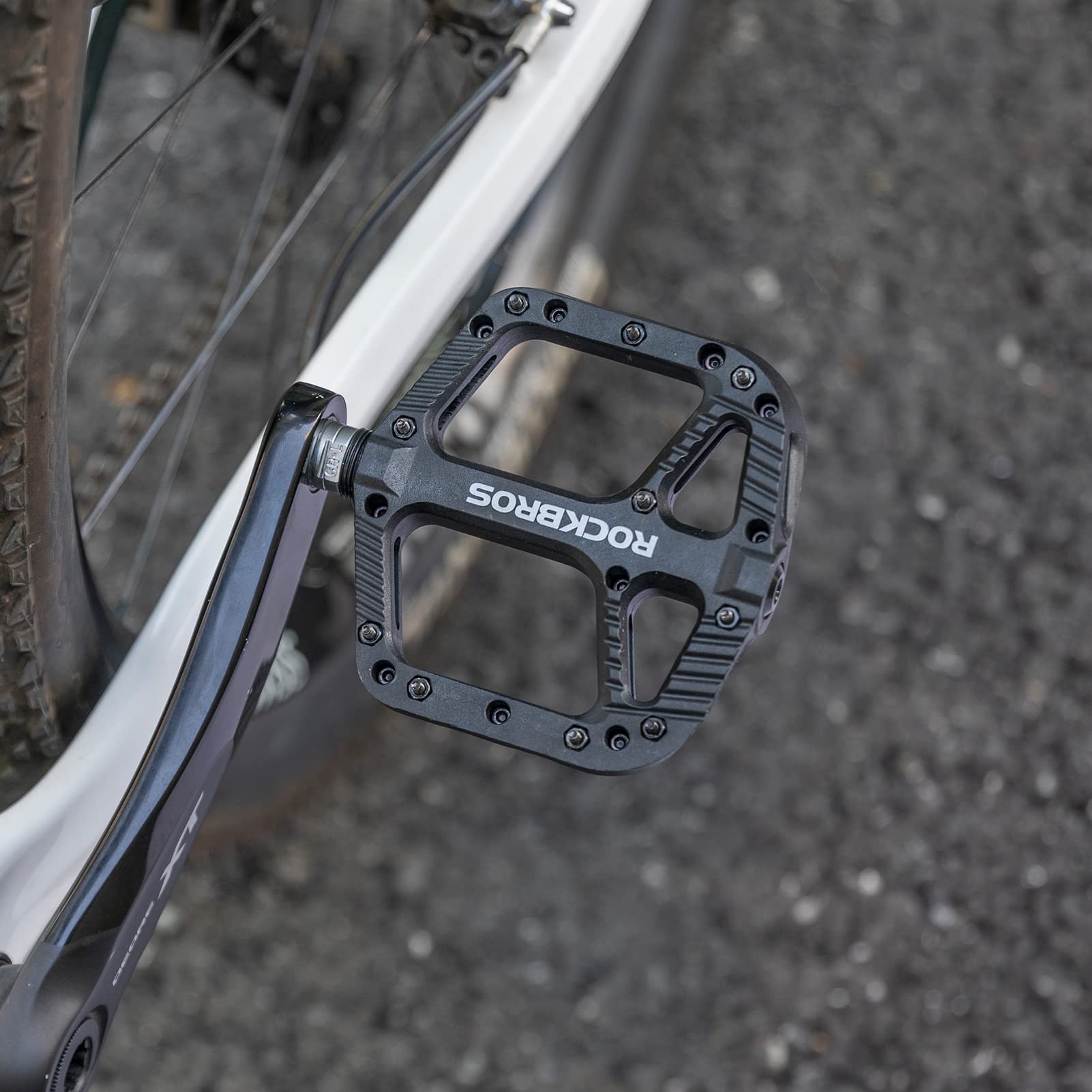Rock Bros Mountain Bike Pedals Nylon Composite Bearing 9/16'' Mtb Bicycle Pedals With Wide Flat Platform Black