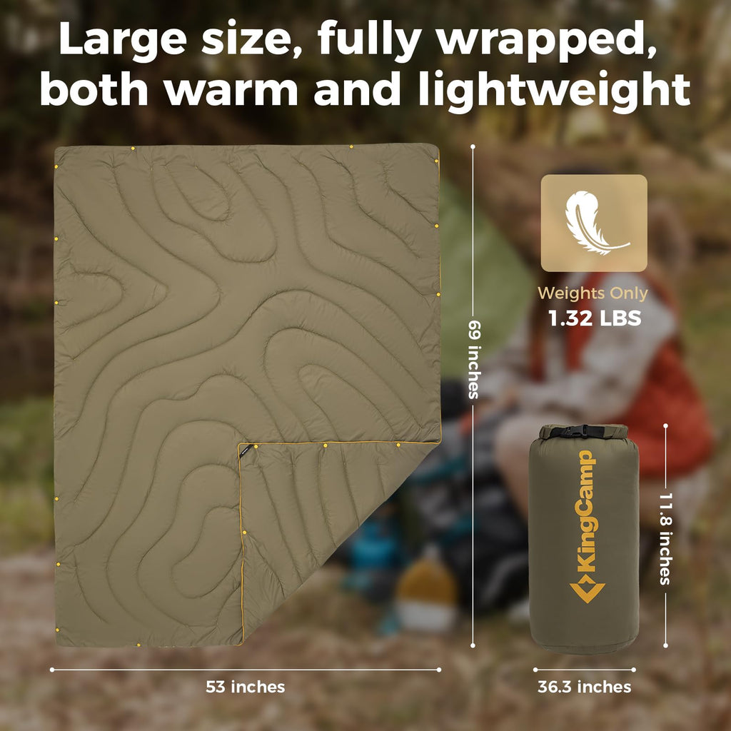 Kingcamp Ultralight Camping Blanket, Packable Down Alternative Puffy Wearable Blankets Weatherproof Warm Package Quilt With Snap