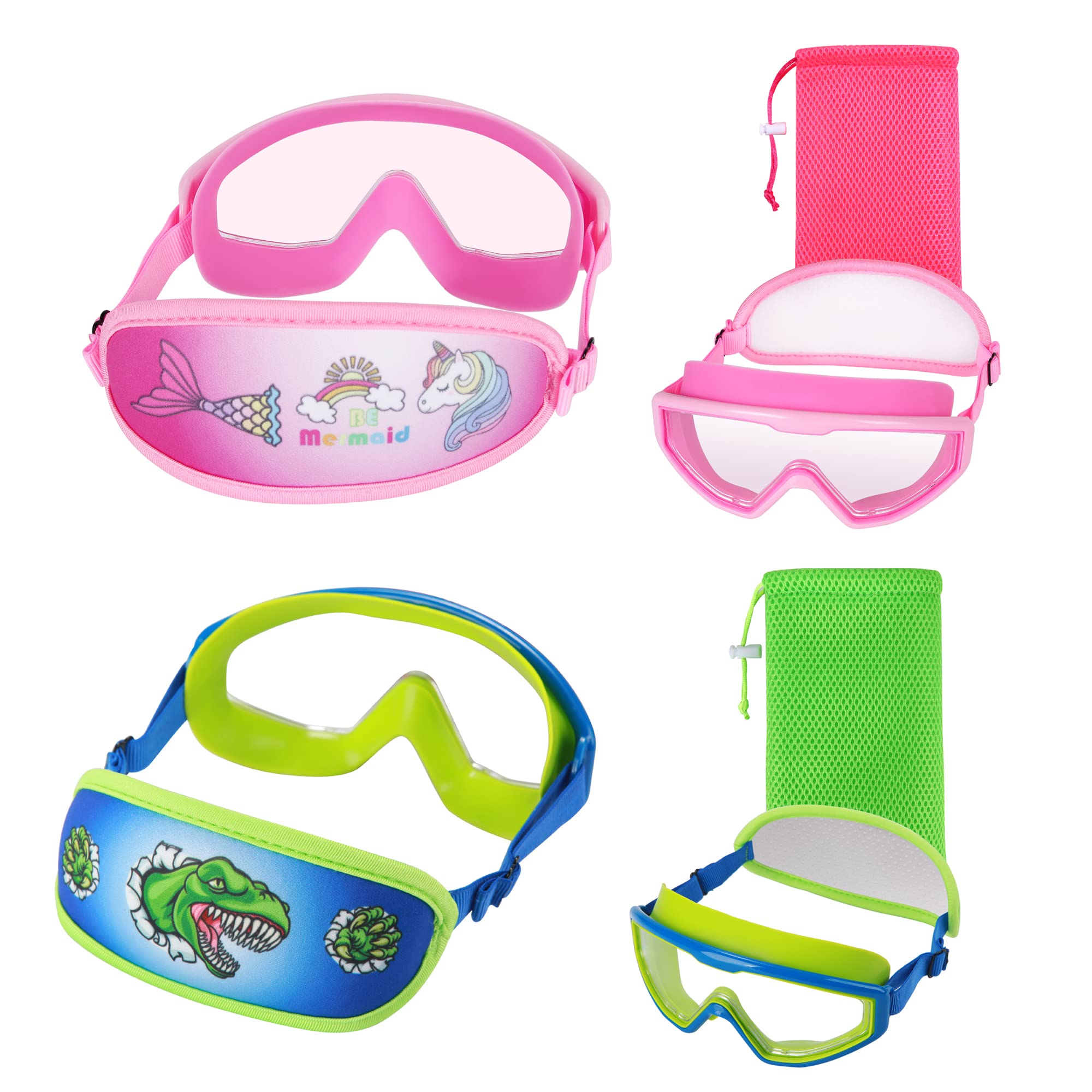 Hydrocomfy Kids Swim Goggles Age 3-12, Toddler Goggles No Hair Pull,Swimming Mask/Bungee/Fabric Strap