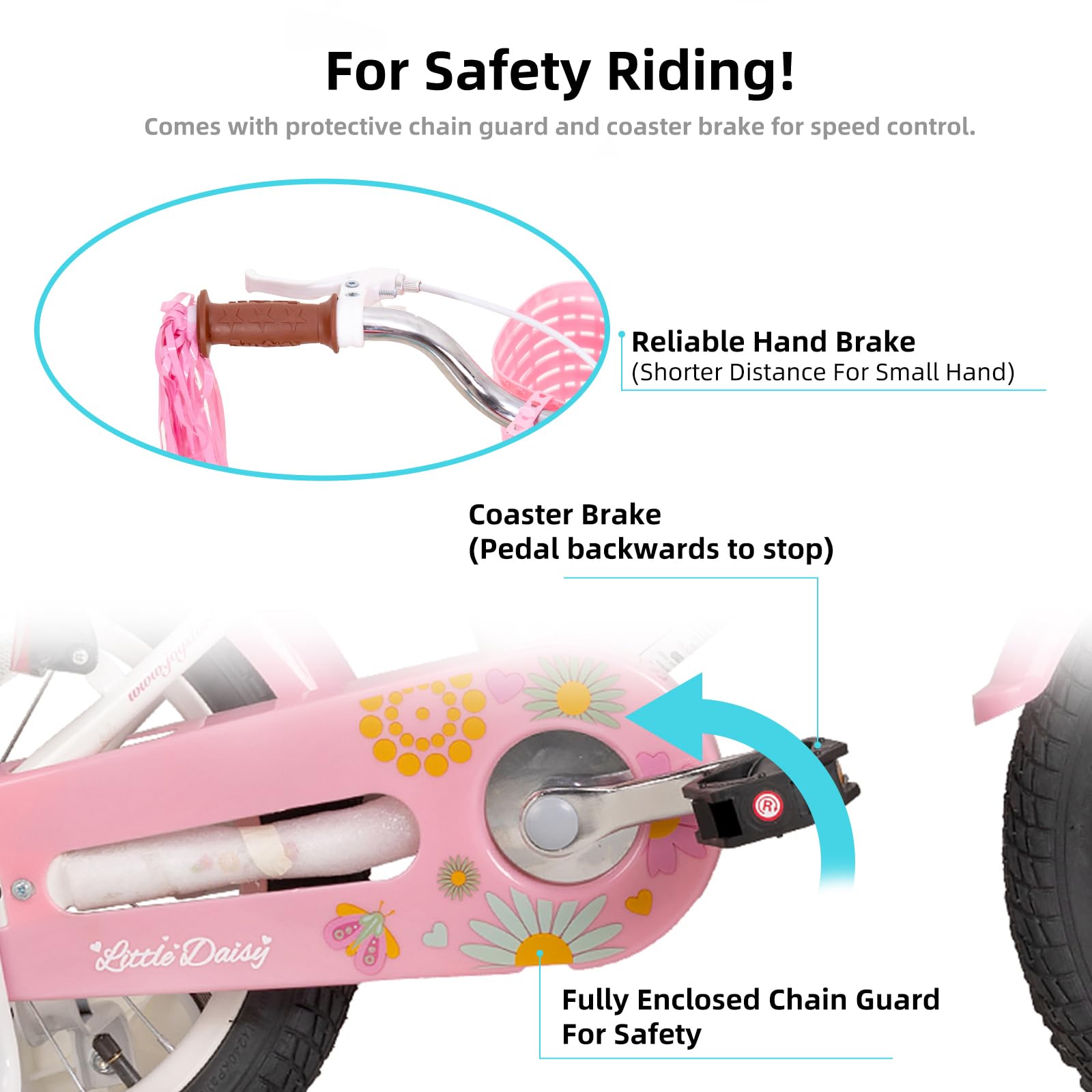 Joystar Kids Bike Little Daisy 16 Inch Girls Bike With Training Wheels Doll Bike Seat Basket & Streamers Princess Kids Bicycle F