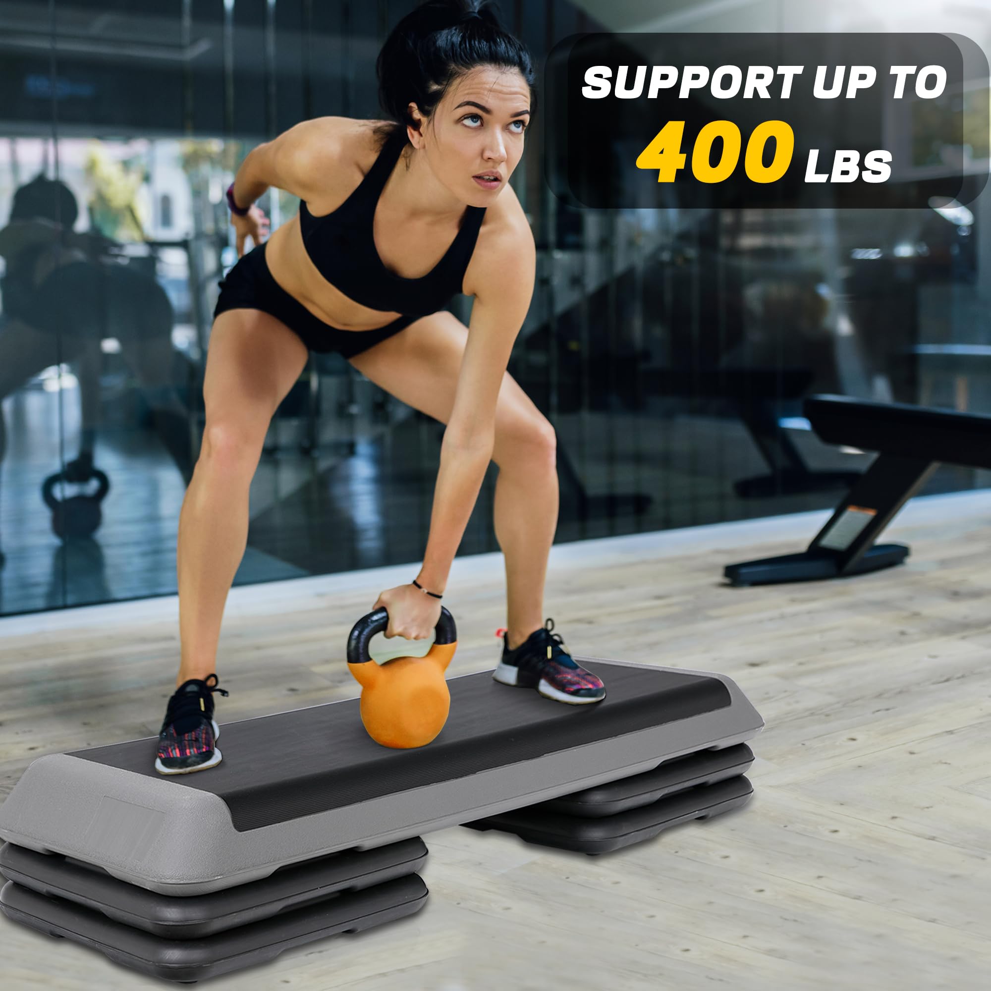 Homgarden 43'' Adjustable Aerobic Stepper Workout Step W/ 4 Risers Fitness & Exercise Platform Trainer Stepper