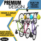Koova Usa-Made Garage Wall Mount Bike Rack For 2, 3 Or 6 Bicycles  Wide Hooks Fit Regular And Fat Tire Bikes  Includes Helmet St
