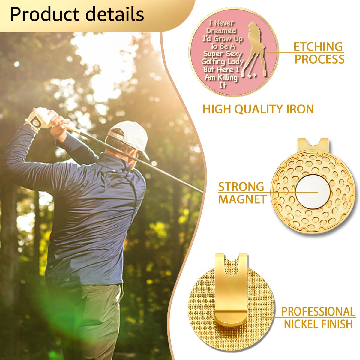 Geygie I Never Dreamed Id Grow Up To Be A Super Sexy Golfing Lady Pink Gold Golf Ball Marker With Magnetic Hat Clip, Funny Golf