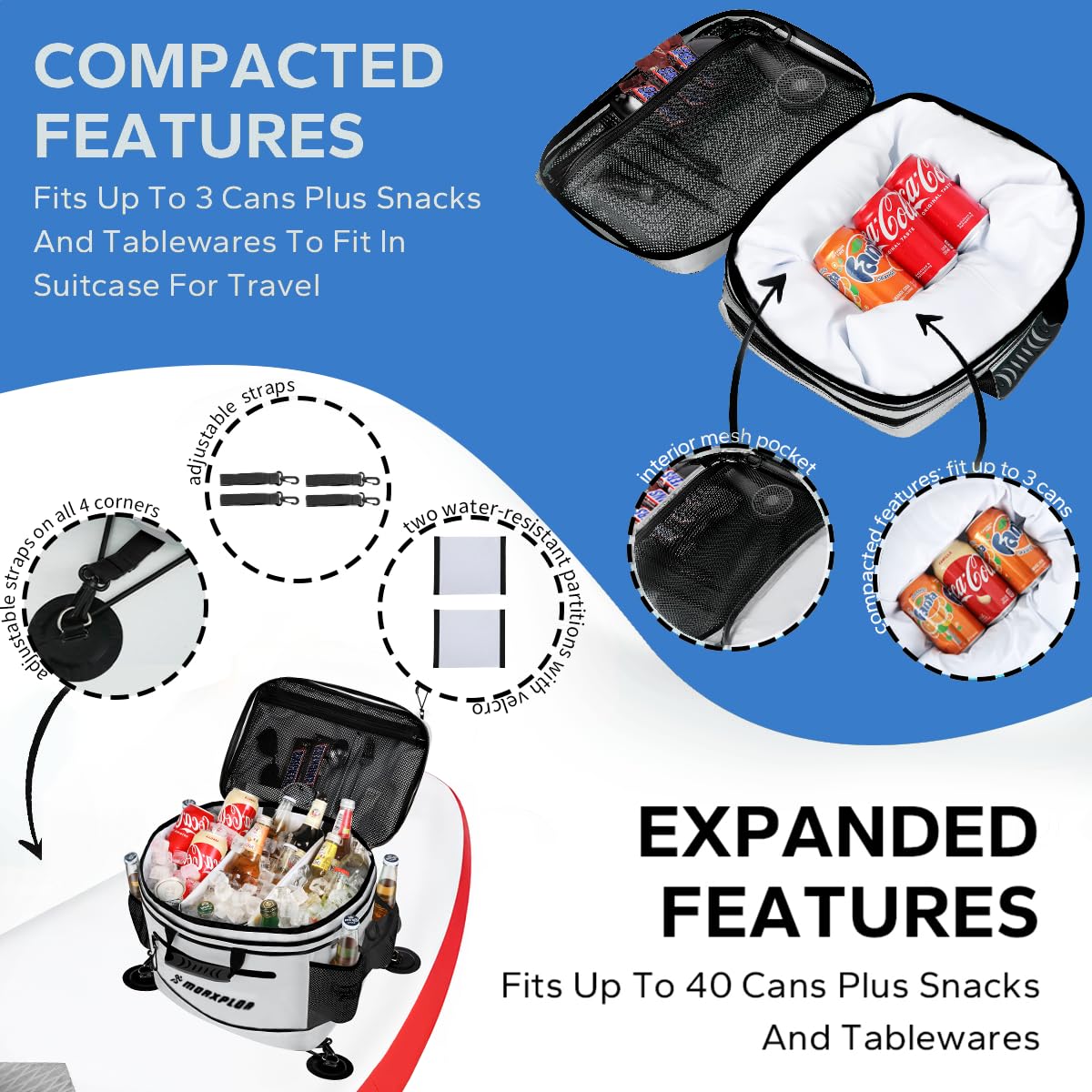 Morxplor Waterproof Pvc Material Paddleboard Cooler Deck Bag,40 Cans Sup Deck Cooler Bag,Cooler Bag For Paddleboard,Lunch Box Co