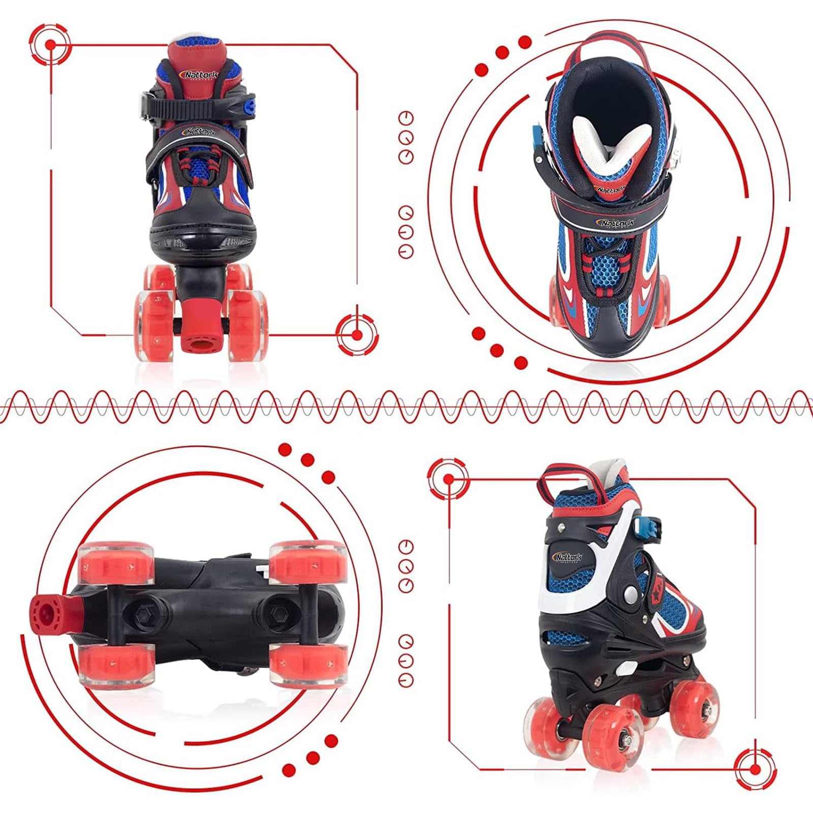 Kids Roller Skates For Boys - Red For Toddler Little Kids Age 4 5 6 7- Adjustable All Light Up Wheels Indoor Outdoor Sports Birt
