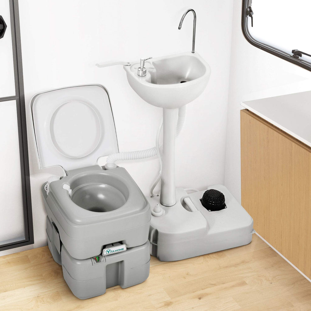Yitahome Portable Sink And Toilet, 17 L Hand Washing Station & 5.3 Gallon Flush Potty,For Outdoor,Camping, Rv, Boat, Camper, Tra