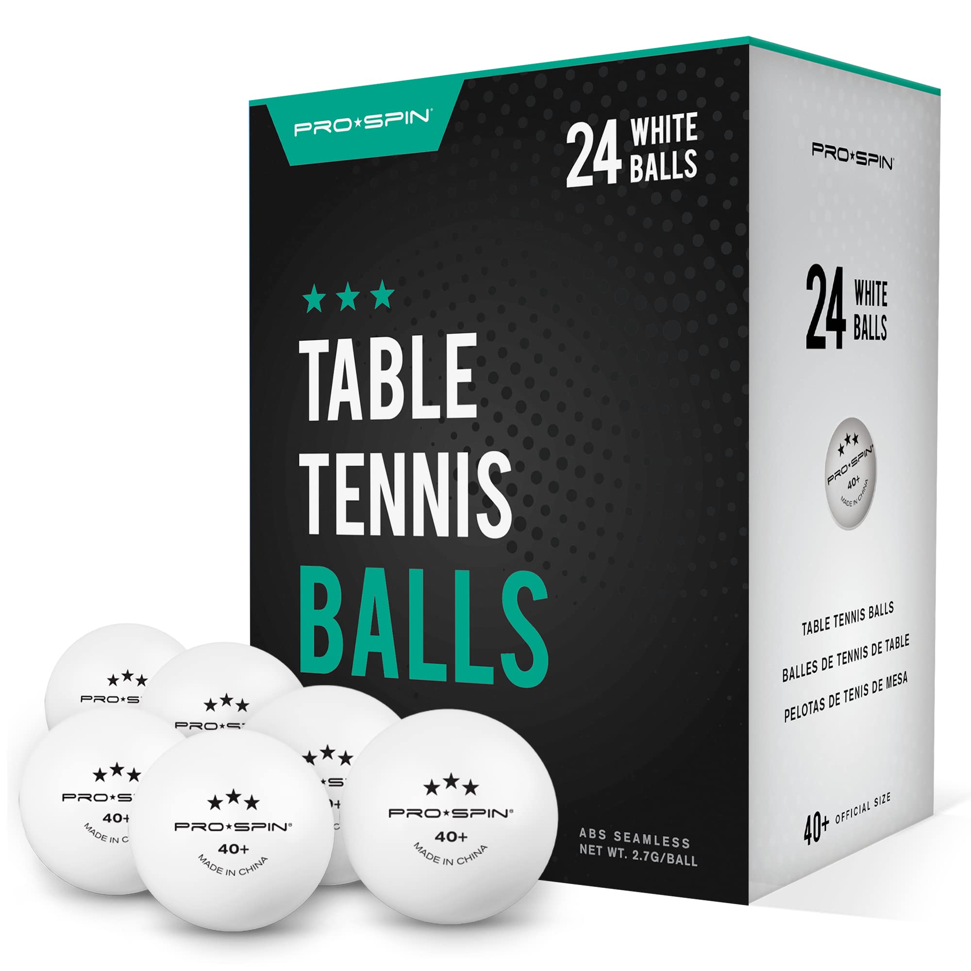 Pro Spin Ping Pong Balls - White 3-Star 40+ Table Tennis Balls (Pack Of 24) | High-Performance Abs Training Balls | Ultimate Dur