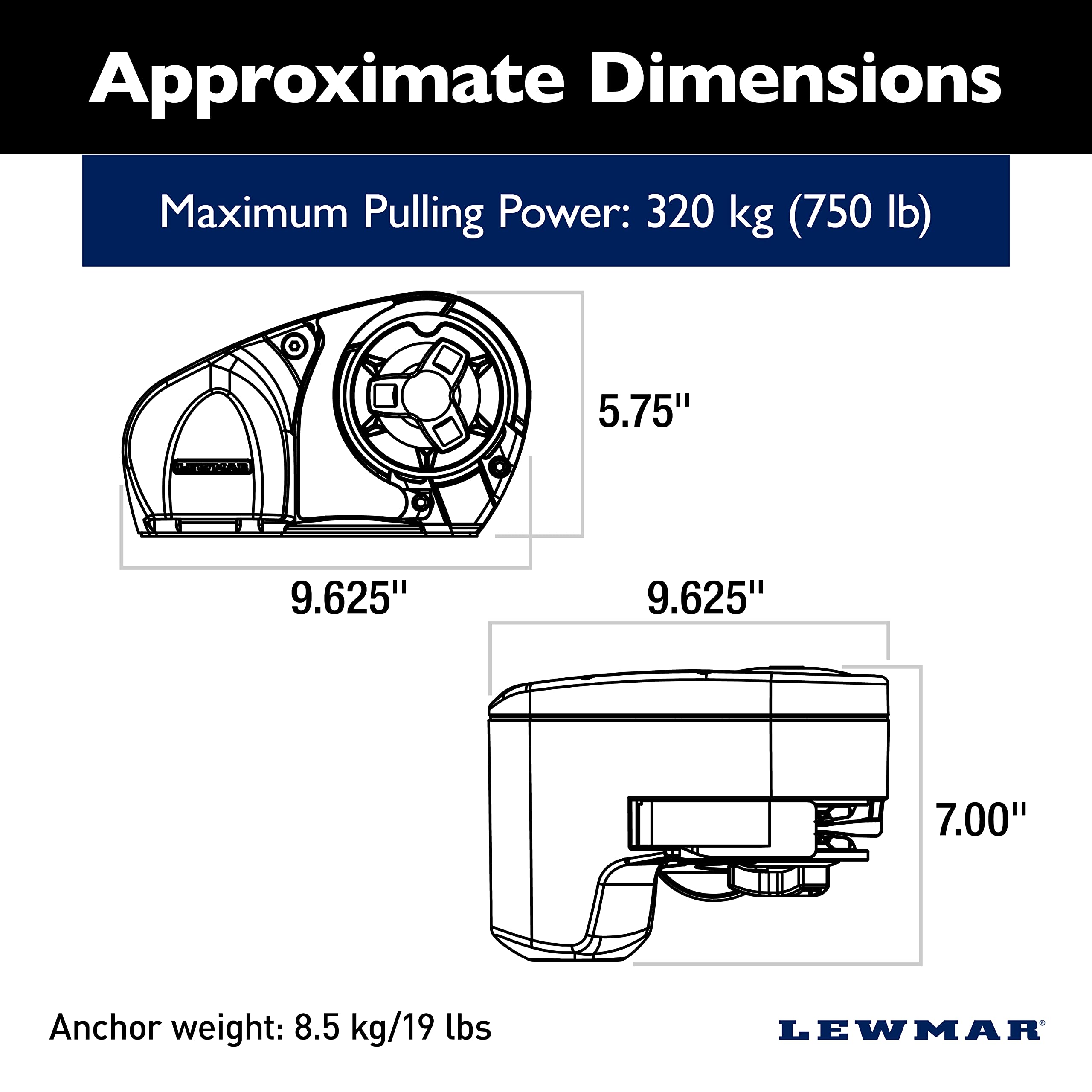 Lewmar 12V/700-Watt Pro-Series Gypsy With 316 Stainless Steel For Boats 20'-38' With 1/4'' G4 Chain, Max Pull 700 Lbs. - 2020201