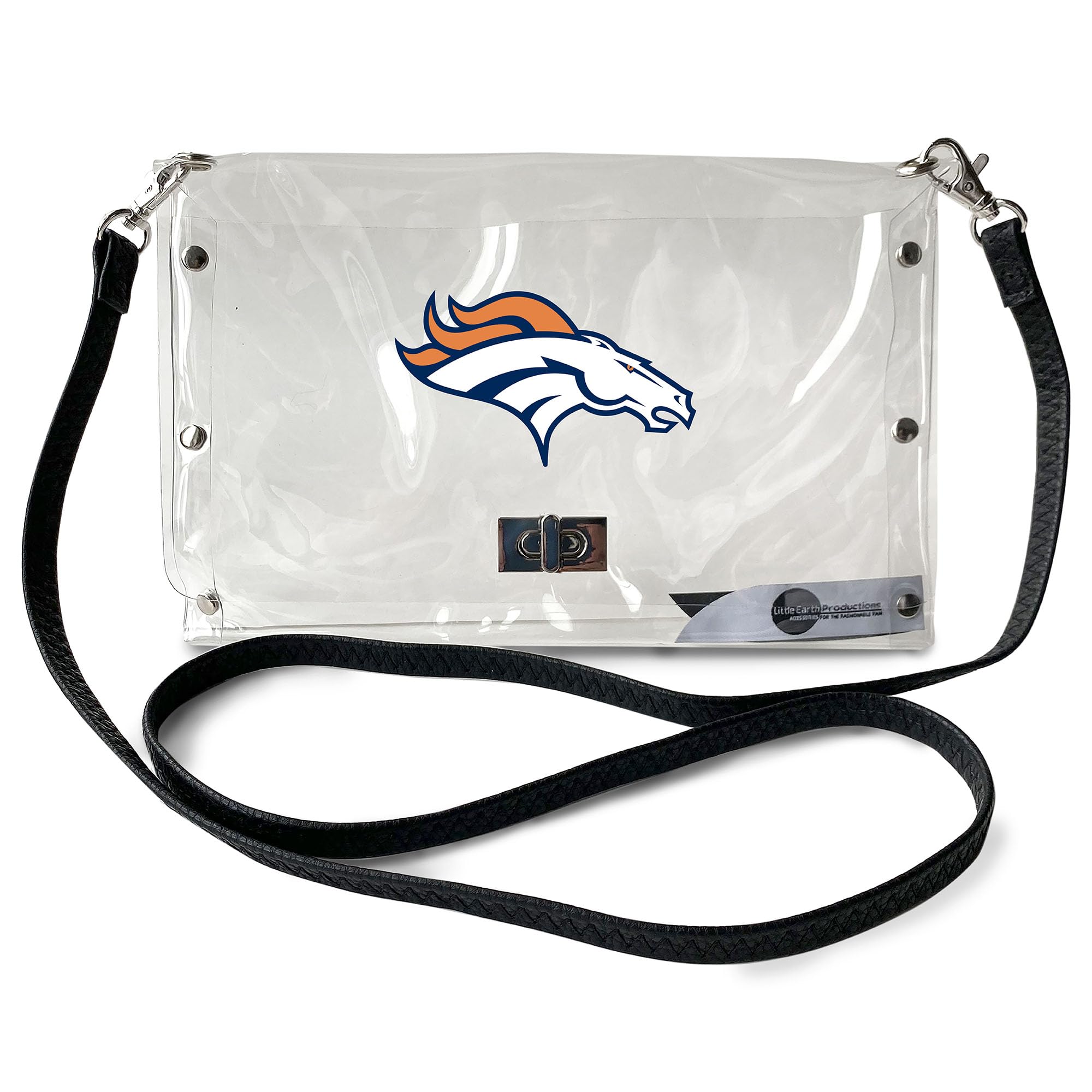 Littlearth NFL Denver Broncos Clear Envelope Purse with Black Fashion Strap, Team Color, 10 x 6.5 x 0.5