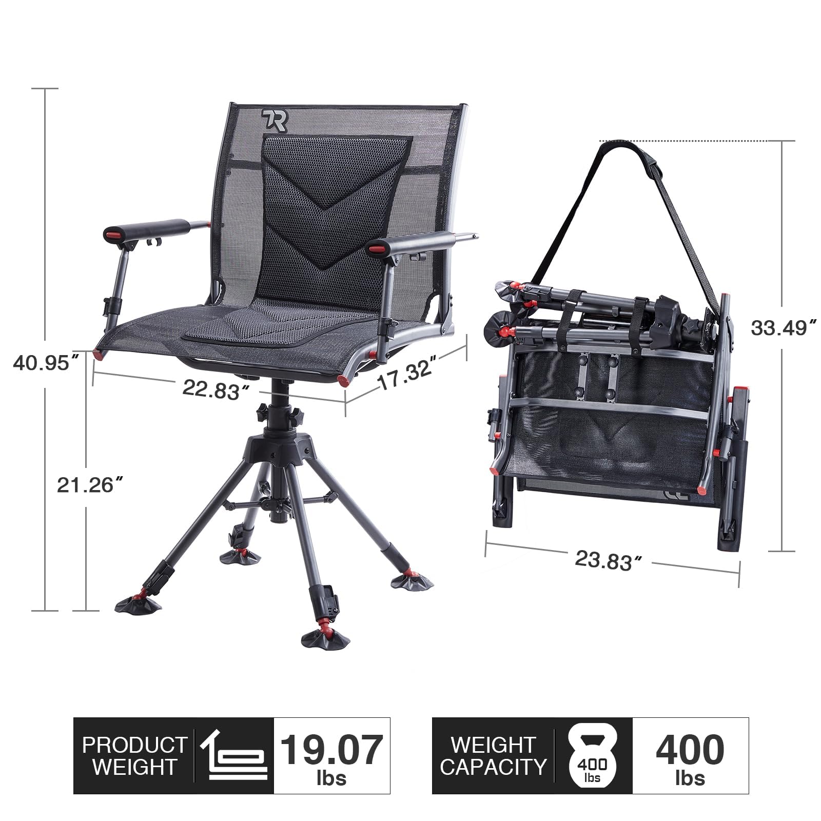 Tr 360 Degree Swivel Hunting Blind Chair,400 Lbs Capacity Silent,4 Legs And Seat Armrests Height Adjustable,Comfortable Padded S