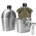 Afranti Stainless Steel Military Canteen 1Qt Portable Army Water Bottle With 0.5Qt Cup & Sleeves For Hiking Camping Climbing And