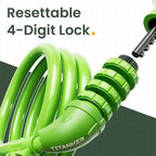 Titanker Bike Lock, 4 Feet Security Resettable Combination Coiling Bike Cable Locks With Mounting Bracket, 1/2 Inch Diameter (Gr