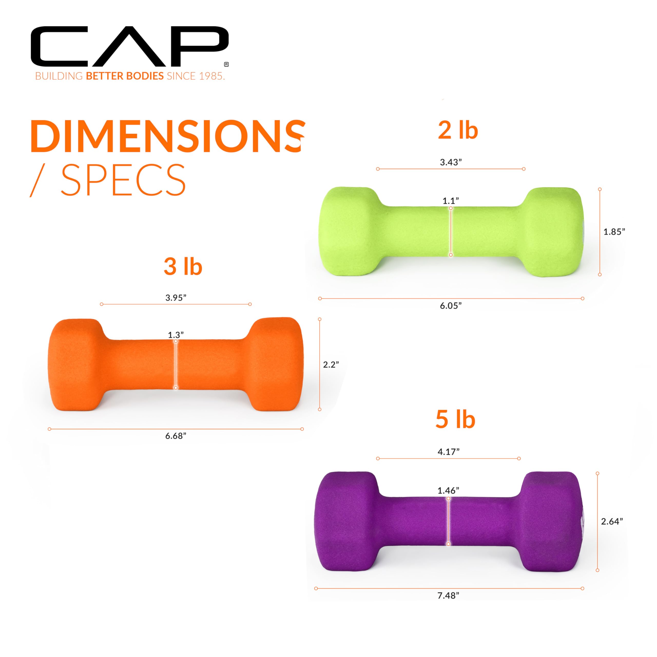 CAP Barbell 56 LB Set of Neoprene Dumbbells with Rack Color Series | 2, 3, 5, 8, 10 LB pairs