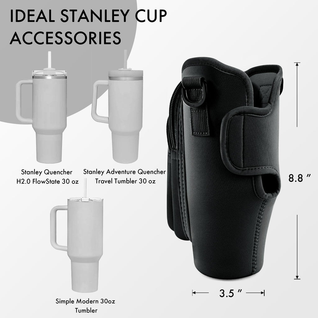 Jebealuo Water Bottle Carrier Bag With Phone Pocket For Stanley Cup 40/30 Oz, Water Bottle Holder With Adjustable Strap& Straw C