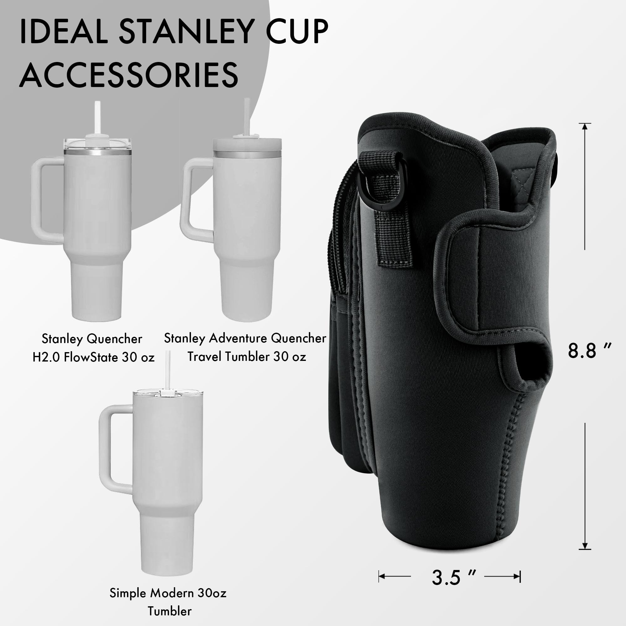 Jebealuo Water Bottle Carrier Bag With Phone Pocket For Stanley Cup 40/30 Oz, Water Bottle Holder With Adjustable Strap& Straw C