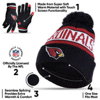 Ultra Game Nfl Mens Womens Super Soft Winter Beanie Knit Hat With Extra Warm Touch Screen Gloves, Arizona Cardinals, Team Color