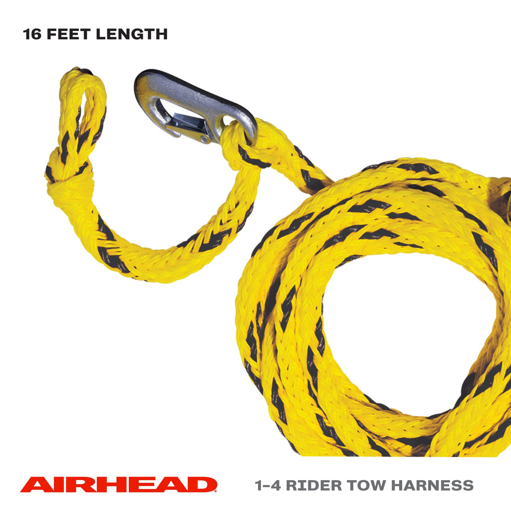 Airhead Heavy Duty Tow Harness For 1-4 Rider Towable Tubes, Water Skis, Wakesurf Boards And Wakeboards, 16-Feet