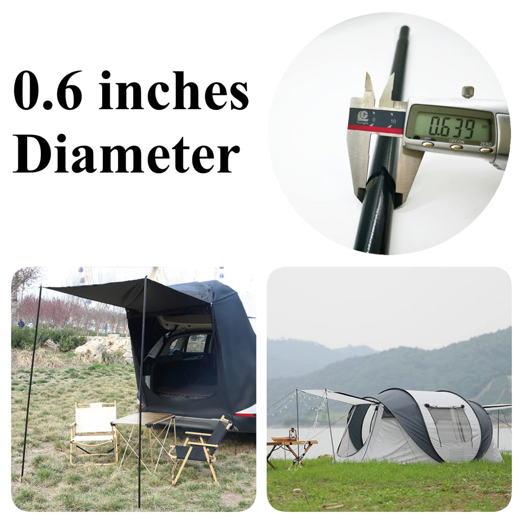 Batdiyow Adjustable Tent Poles Steel Rods For Tarp Canopy Camping Replacement Set Of 2 (Black)