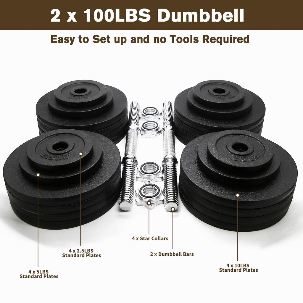 Unipack Adjustable Dumbbell Set, Black-Painted, 200-Lbs