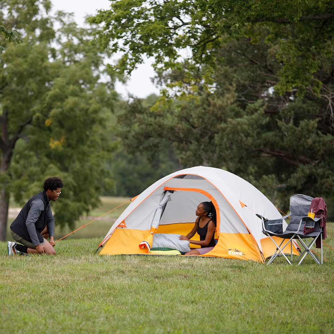 Core Tent 4 Person For Outdoor Family, Hiking, And Backpacking | Portable Dome Camp Tent With Storage Pockets For Camping Access