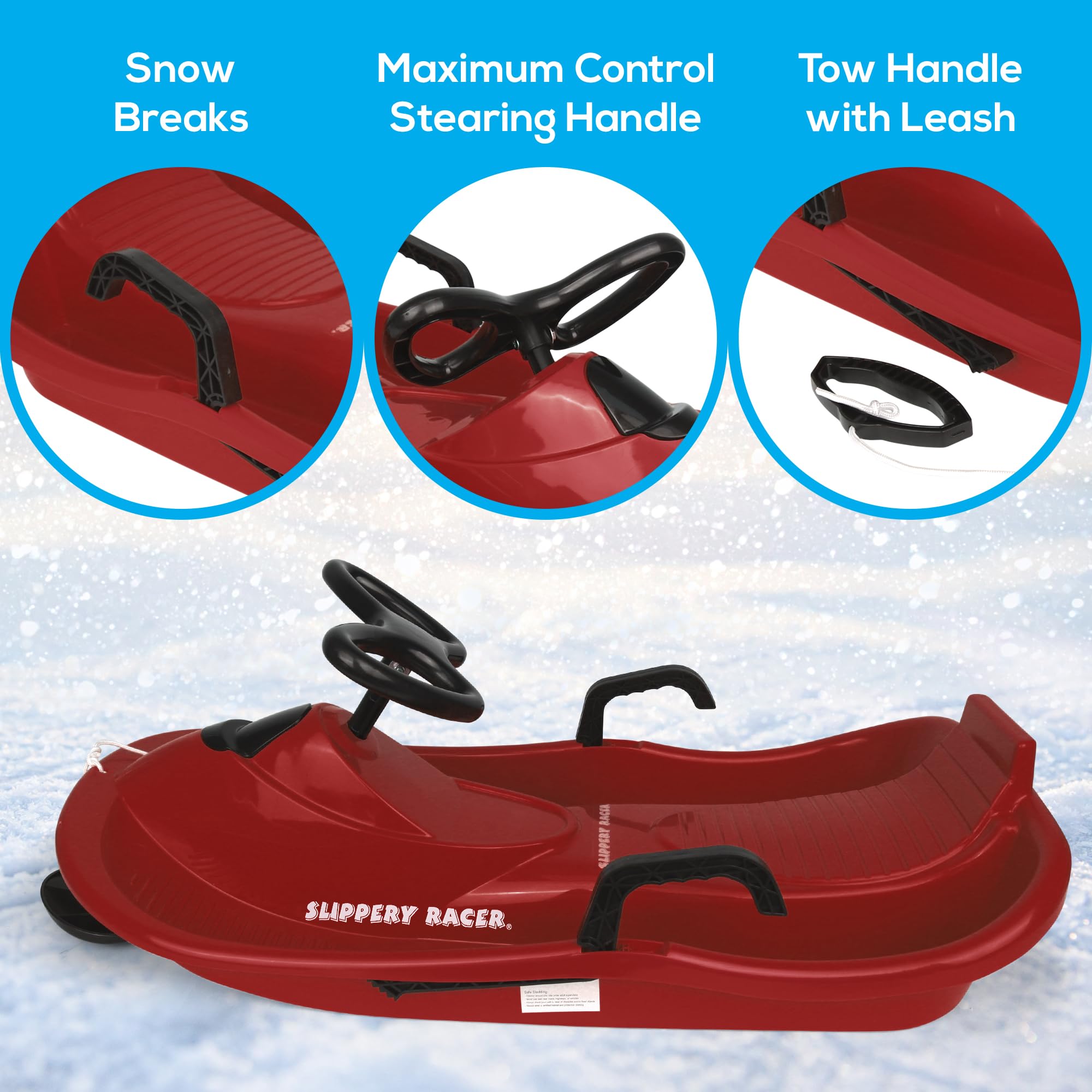 Slippery Racer Downhill Derby Flexible Kids Toddler Plastic Toboggan Steerable Plastic Snow Sled With Built-In Brakes And Steeri