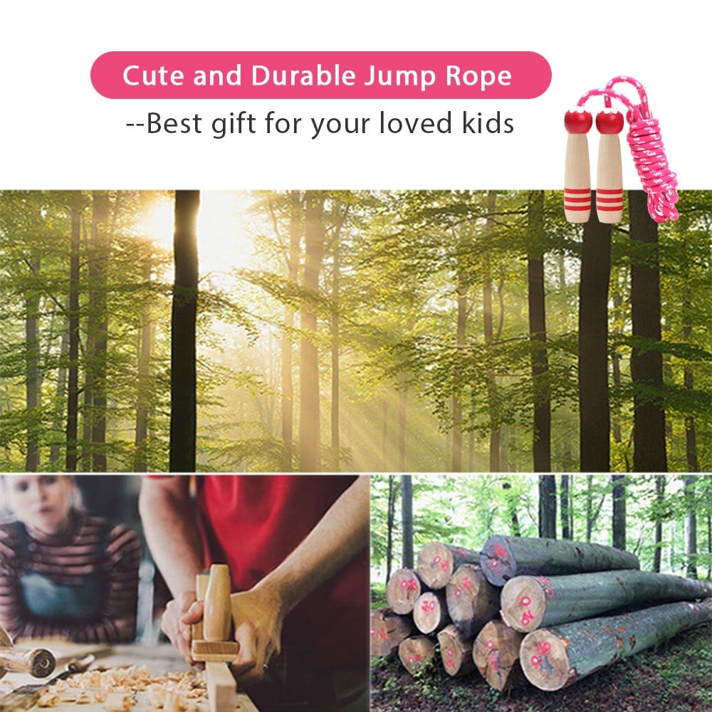 Jump Rope Kids,8.5Ft Adjustable Cotton Skipping Rope With Wooden Handle For Boys And Girls Fitness Outdoor Exercise (Red)