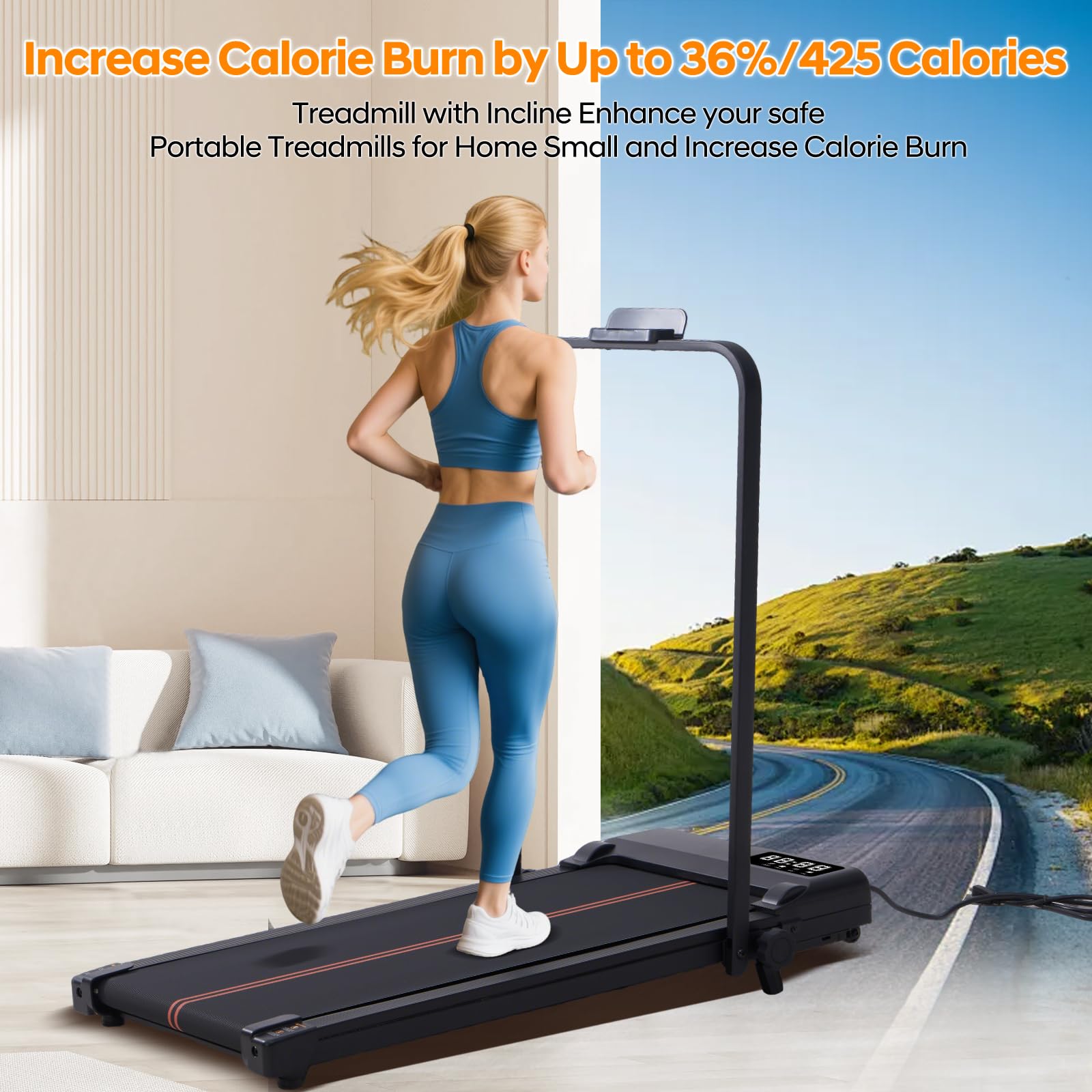 Walking Pad With Handle Bar And Incline, 3.0Hp Portable Small Treadmills With Handles For Home Small Spaces, 0.6-6.2Mph Electric