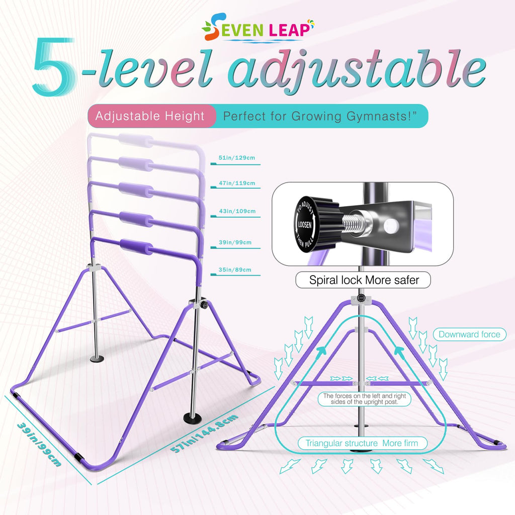 Seven Leap Expandable Bar For Junior Gymnasts - Adjustable And Folding Design