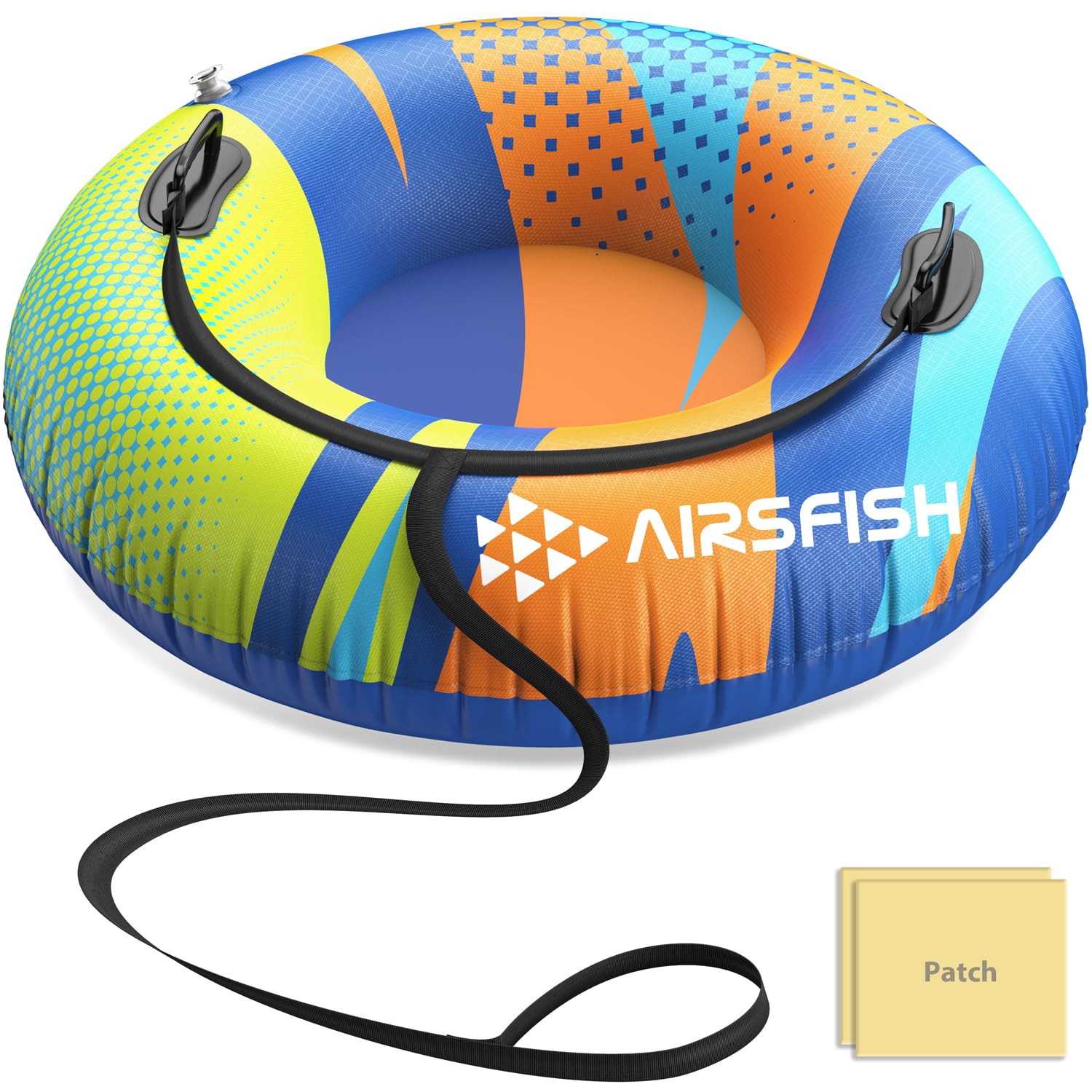 AirsFish 47-Inch Snow Tube Inflatable (450 lbs Capacity) - Heavy Duty 0.75mm Freeze-Resistant PVC with Reinforced Tow Leash & De